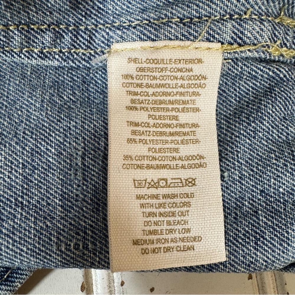 Free People Jean Jacket Women's 4 Blue Multicolor‎ Aztec Baja Print Distressed - Picture 8 of 11